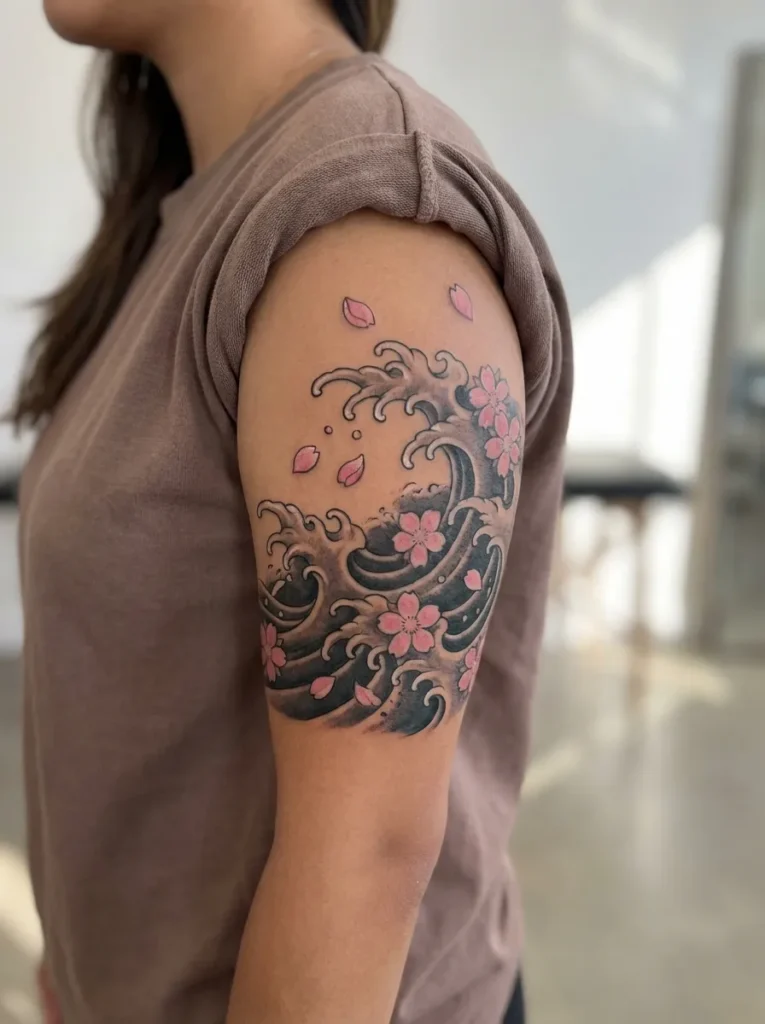 Japanese Wave with Cherry Blossoms (Sakura)