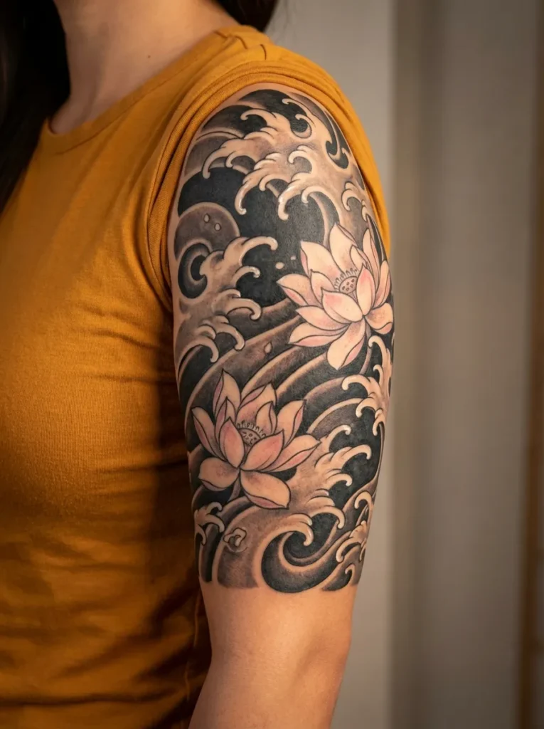 Japanese Wave with Lotus (Hasu)