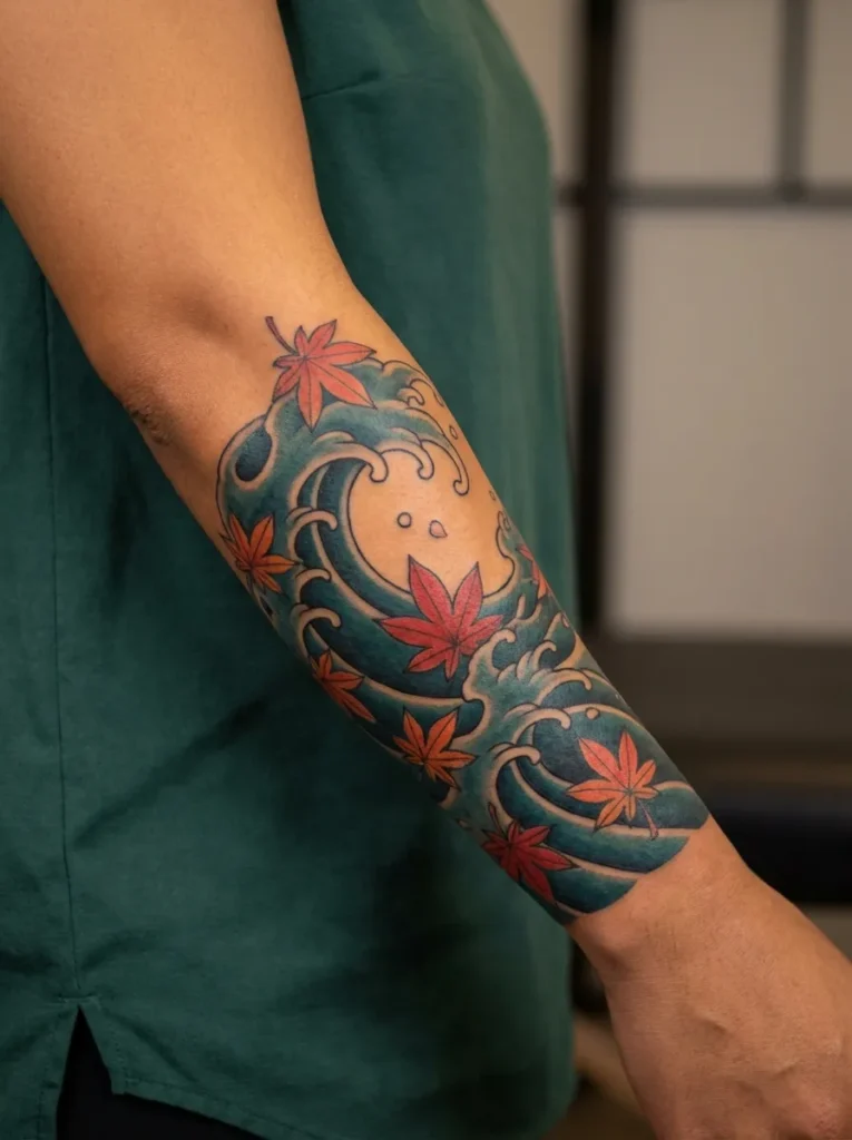 apanese Wave with Maple Leaves (Momiji)