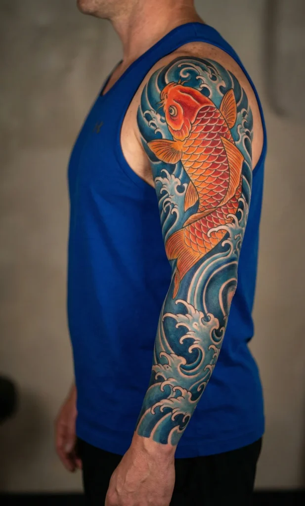 Koi Fish with Waves Composition