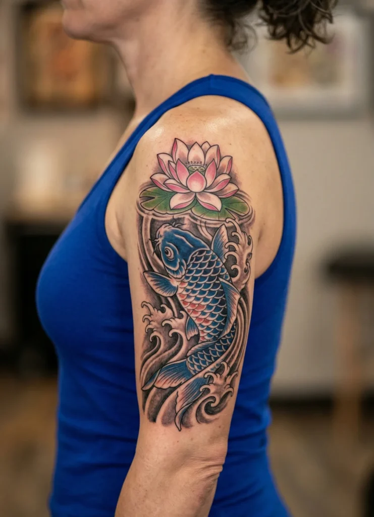 Koi and Lotus Flower (Hasu)