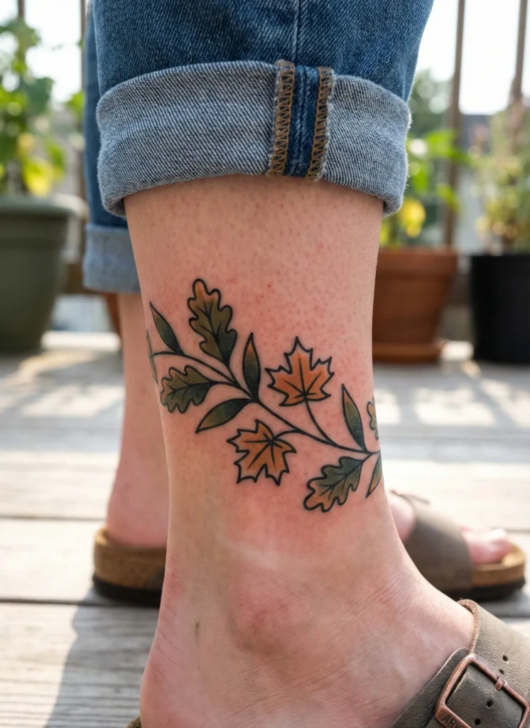 Leaf Vine Ankle Tattoo