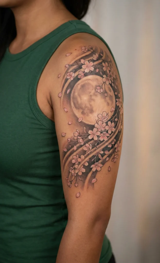 Moon and Blossoms Tattoo