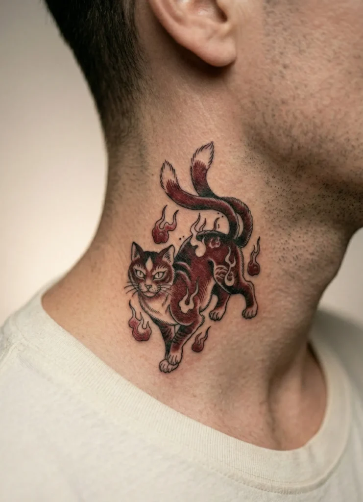 Nekomata Neck Tattoo