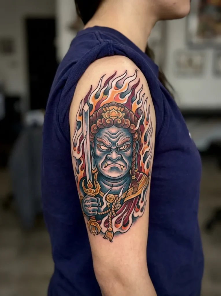 Neo-Traditional Fudō Myōō Deity Tattoo