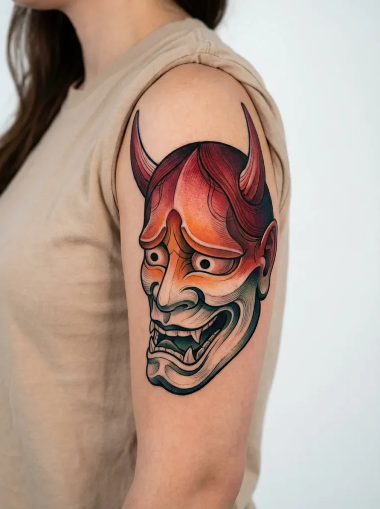 Neo-Traditional Hannya Mask with Modern Shading