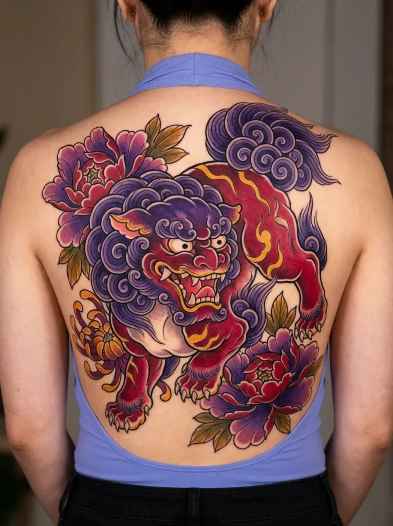 Neo-Traditional Karajishi (Foo Dog) Composition