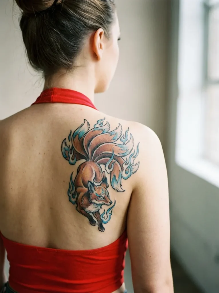 Neo-Traditional Kitsune with Fire Accents