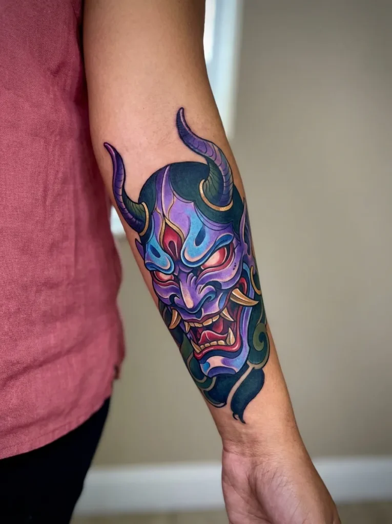 Neo-Traditional Oni Mask with Bold Colors