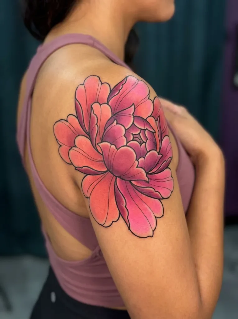 Neo-Traditional Peony (Botan) with Gradient Colors