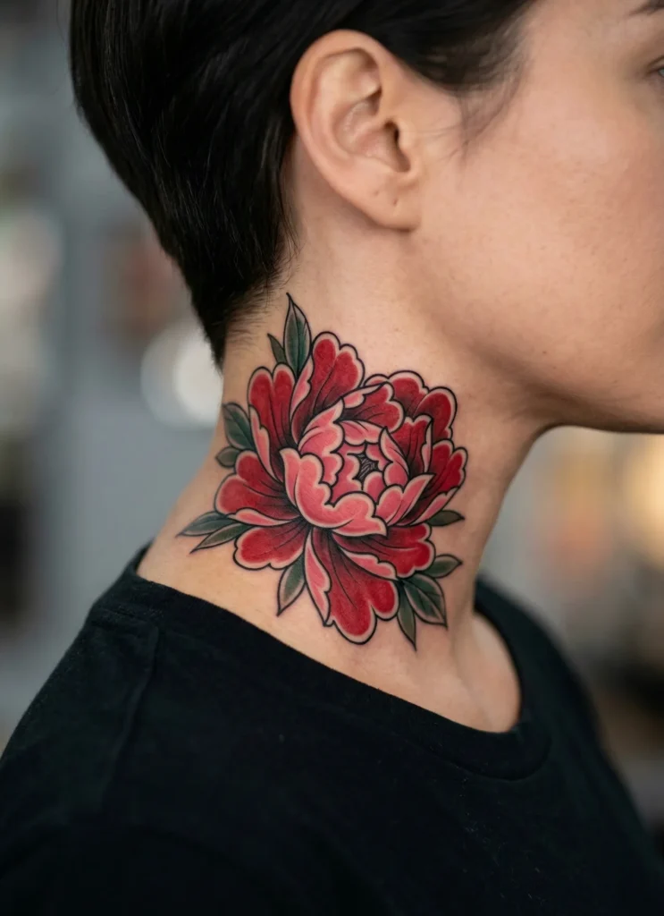 Peony (Botan) Neck Tattoo