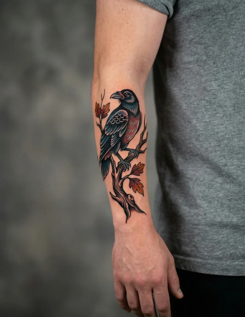Raven on Branch Tattoo