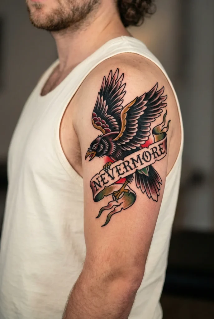 Raven with Banner Tattoo