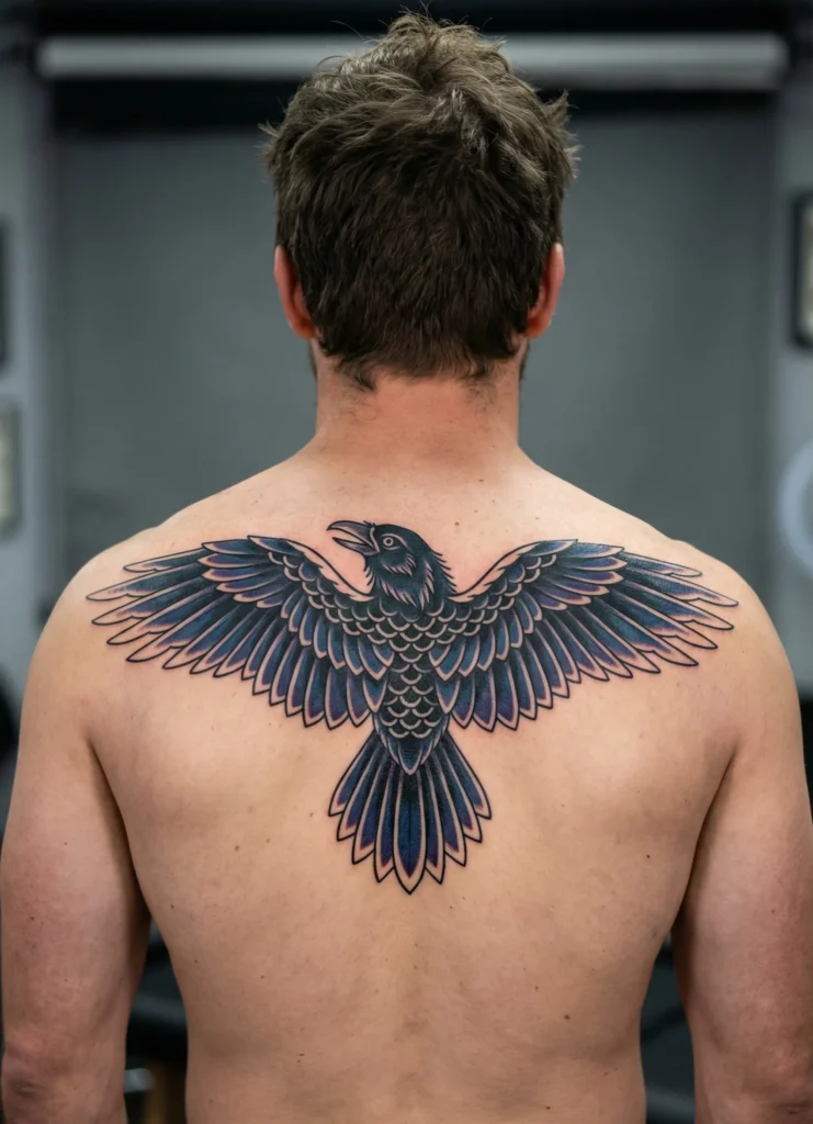Raven with Spread Wings Tattoo