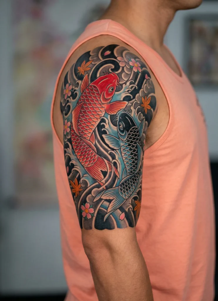 Twin Koi Half Sleeve Design