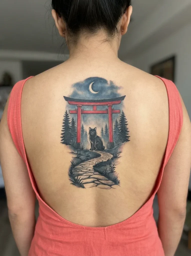 Cat with Torii Gate Background