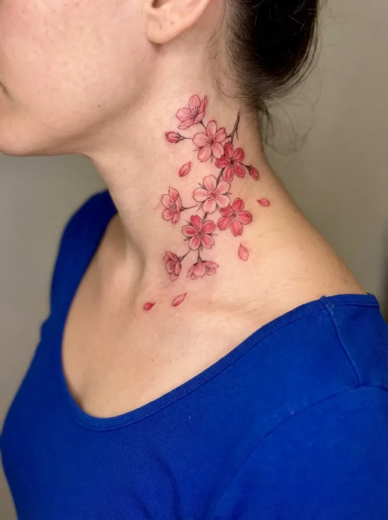 Cherry Blossom (Sakura) Neck Tattoo