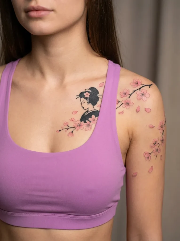 Cherry Blossom with Geisha Silhouette