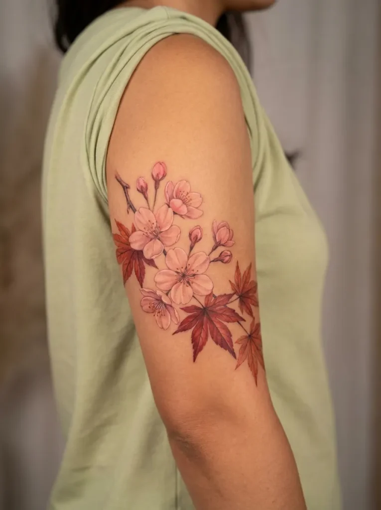 Cherry Blossom with Maple Leaves (Momiji)