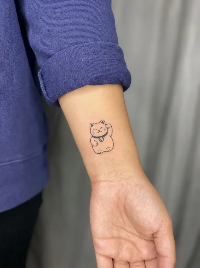 Cute Small Maneki Neko Tattoo