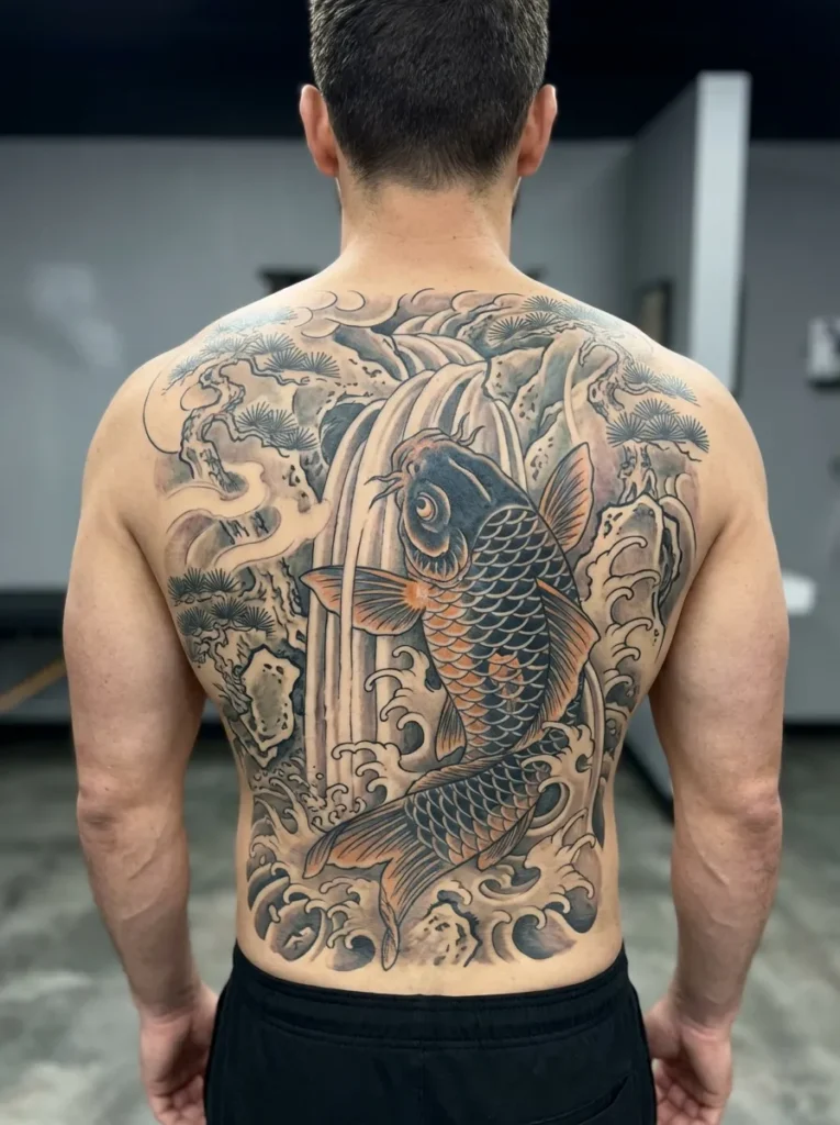 Koi Backpiece with Waterfall