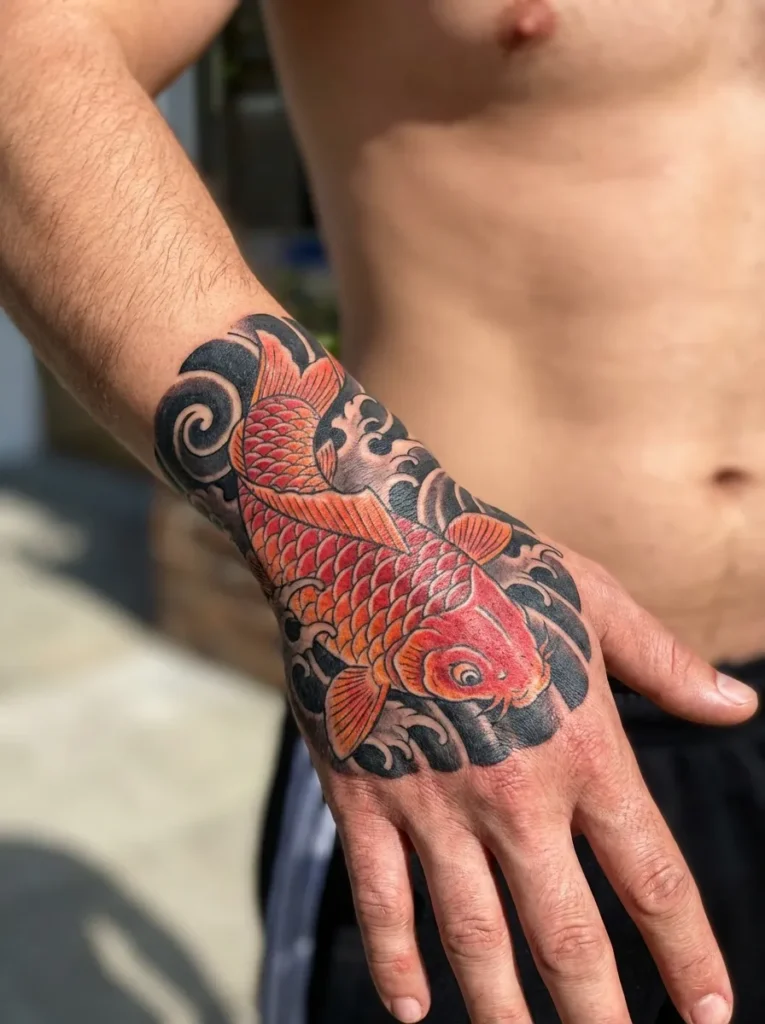 Koi Fish Hand Tattoo