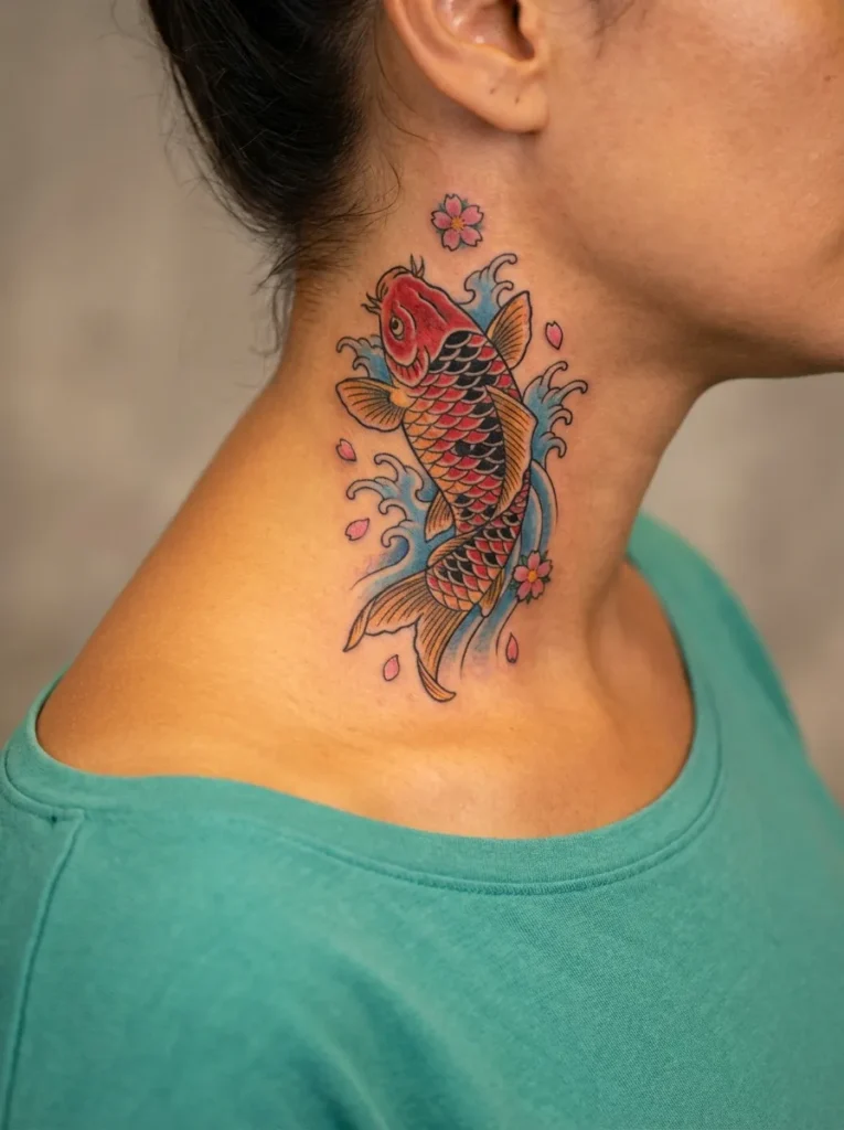 Koi Fish Neck Tattoo