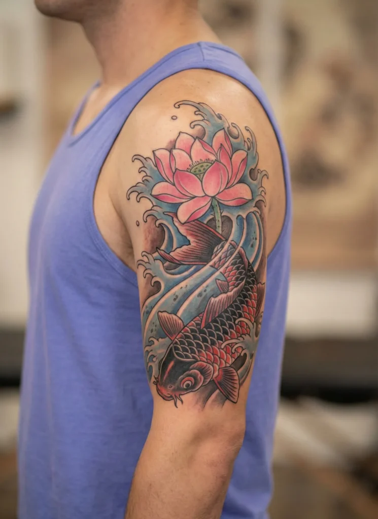 Lotus and Koi Tattoo