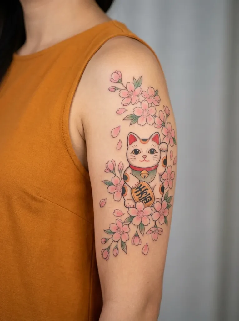 Maneki Neko with Cherry Blossoms