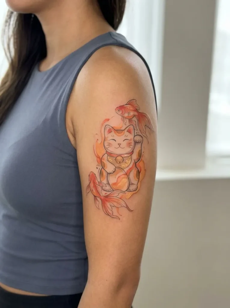 Maneki Neko with Goldfish (Kingyo)