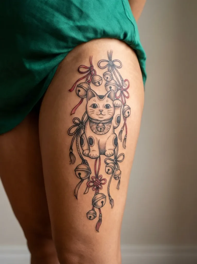 Maneki Neko with Lucky Charm Bells