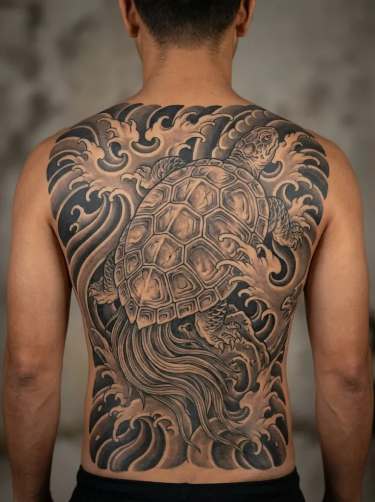 Minogame Turtle with Waves Full Back