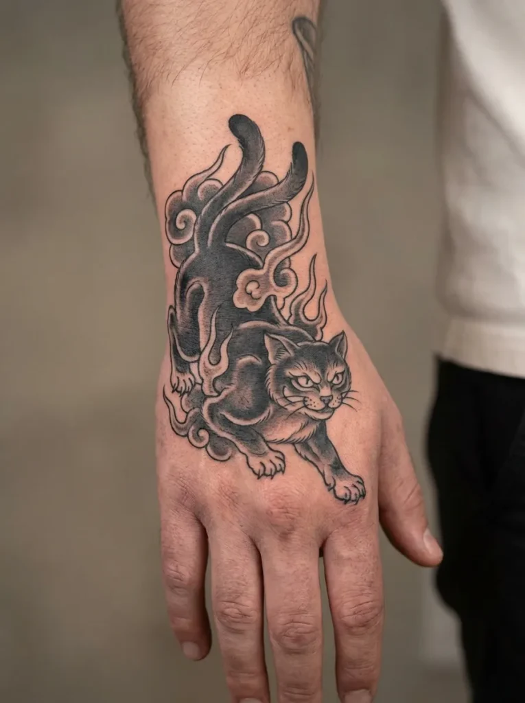 Nekomata Hand Tattoo
