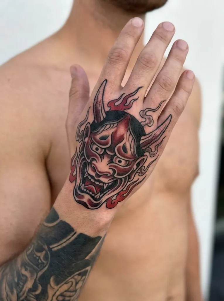 Oni Mask Hand Tattoo