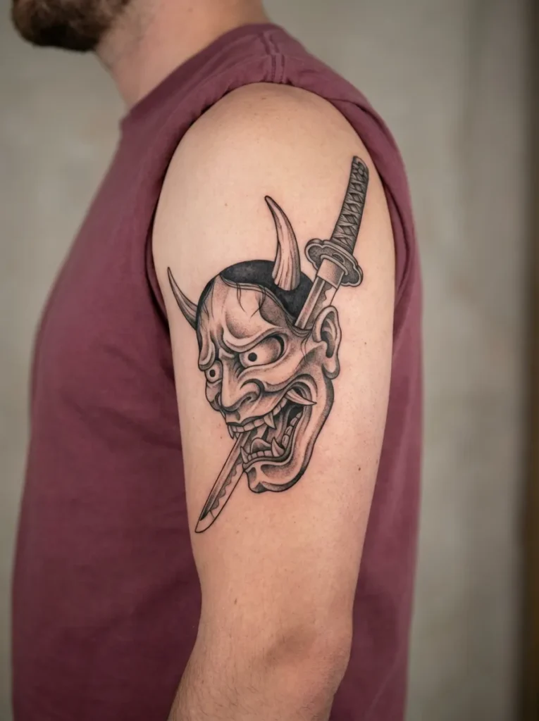 Oni Mask with Katana Through Mouth