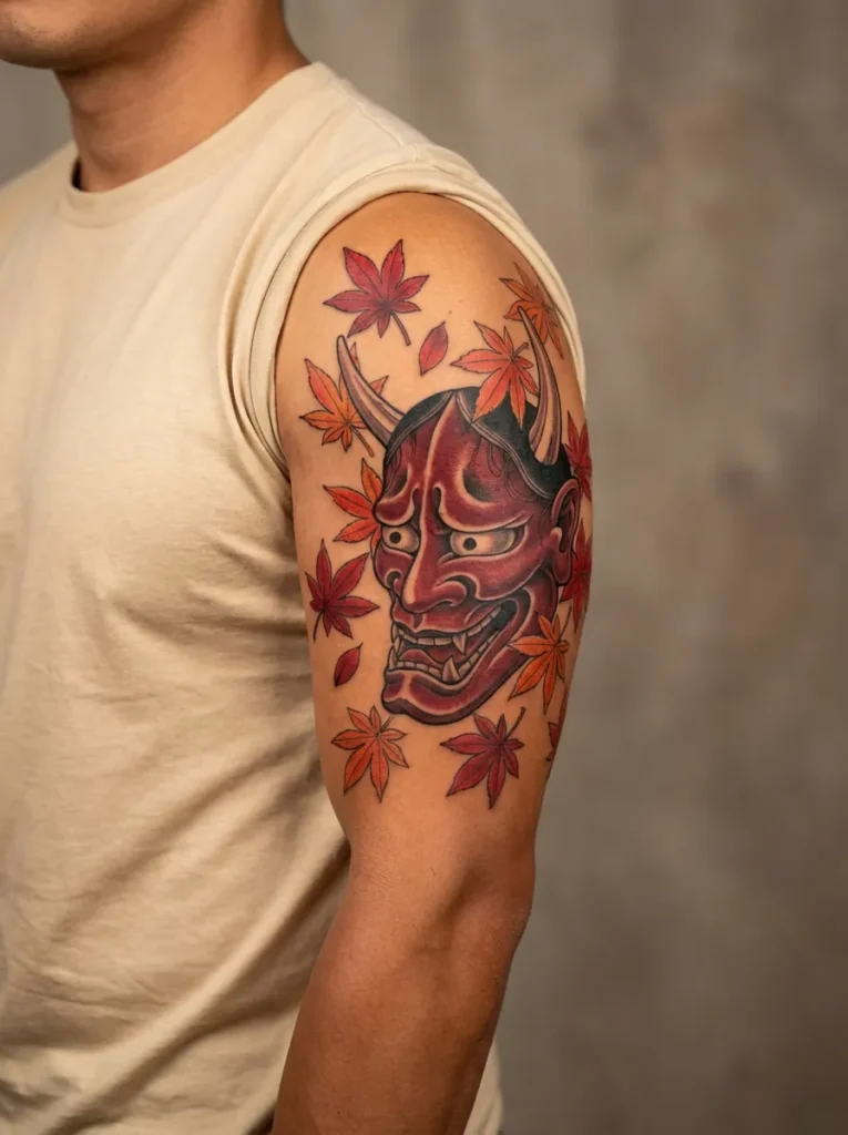 Oni Mask with Maple Leaves (Momiji)
