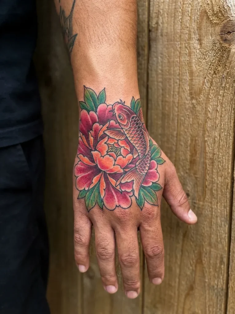 Peony Hand Tattoo