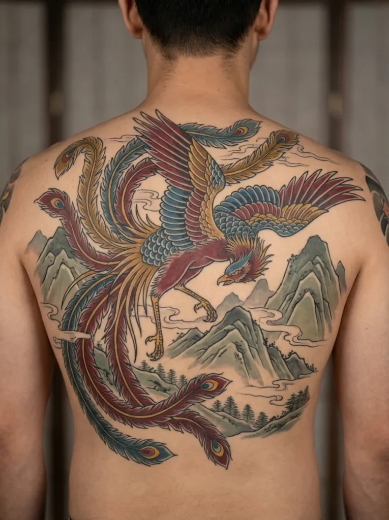 Phoenix Flying Over Mountains