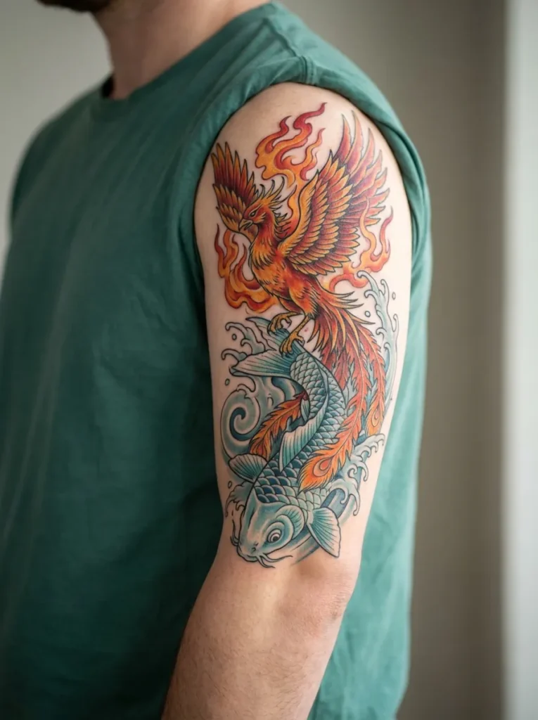 Phoenix and Koi Fish Fusion