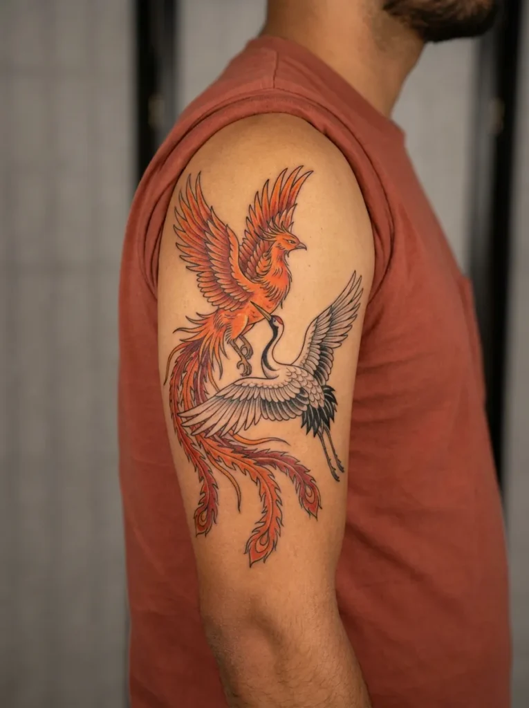 Phoenix with Crane (Tsuru) Companion