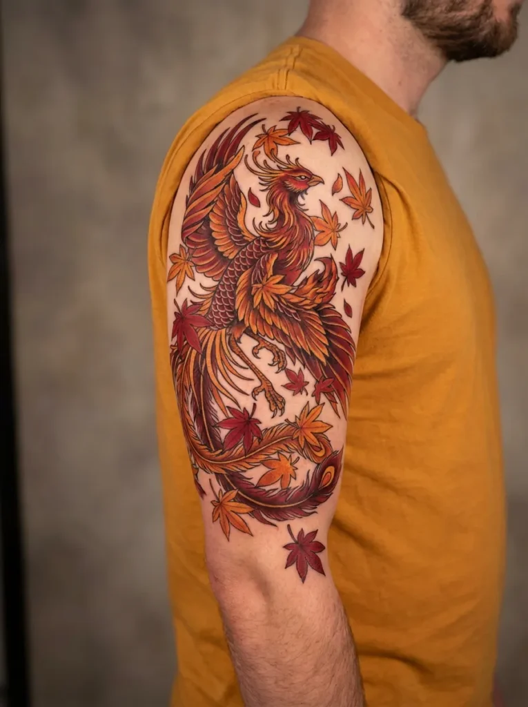 Phoenix with Maple Leaves (Momiji)