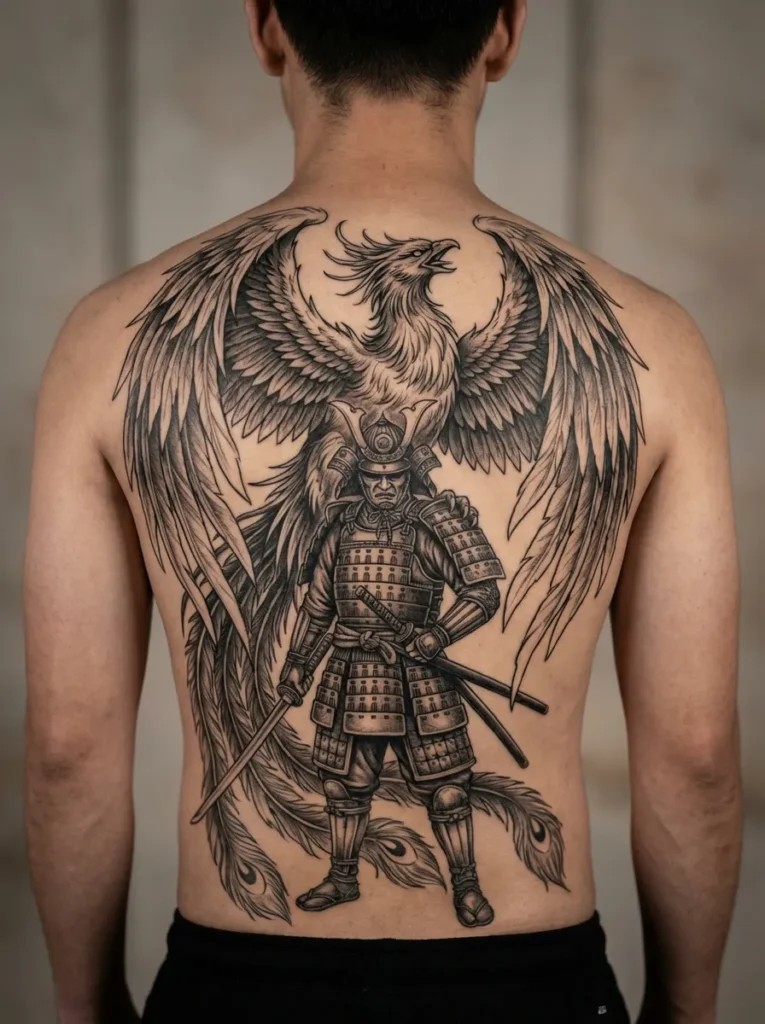 Phoenix with Samurai Warrior