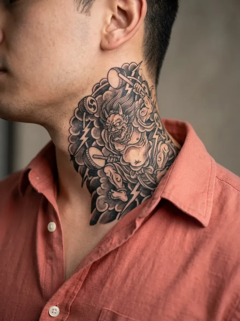 Raijin Neck Tattoo