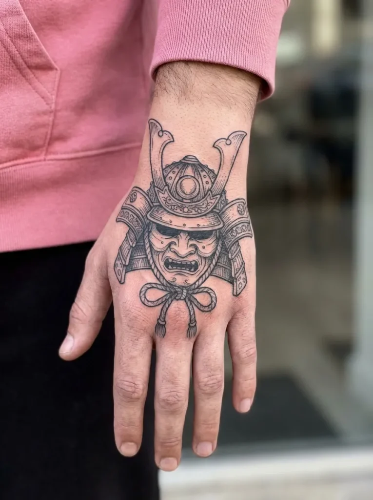 Samurai Helmet Hand Tattoo