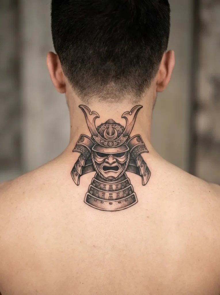 Samurai Helmet (Kabuto) Neck Tattoo