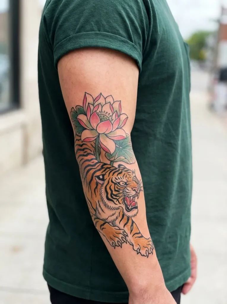 Tiger with Lotus Flower