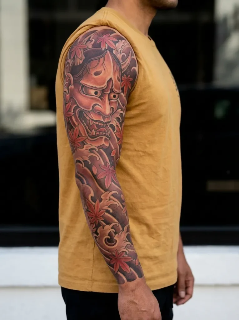 Hannya Mask with Maple Leaves