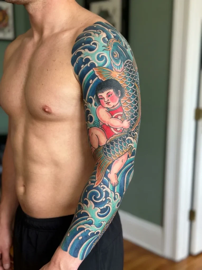 Kintarō Wrestling a Carp