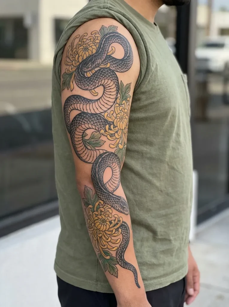 Snake and Chrysanthemum Design