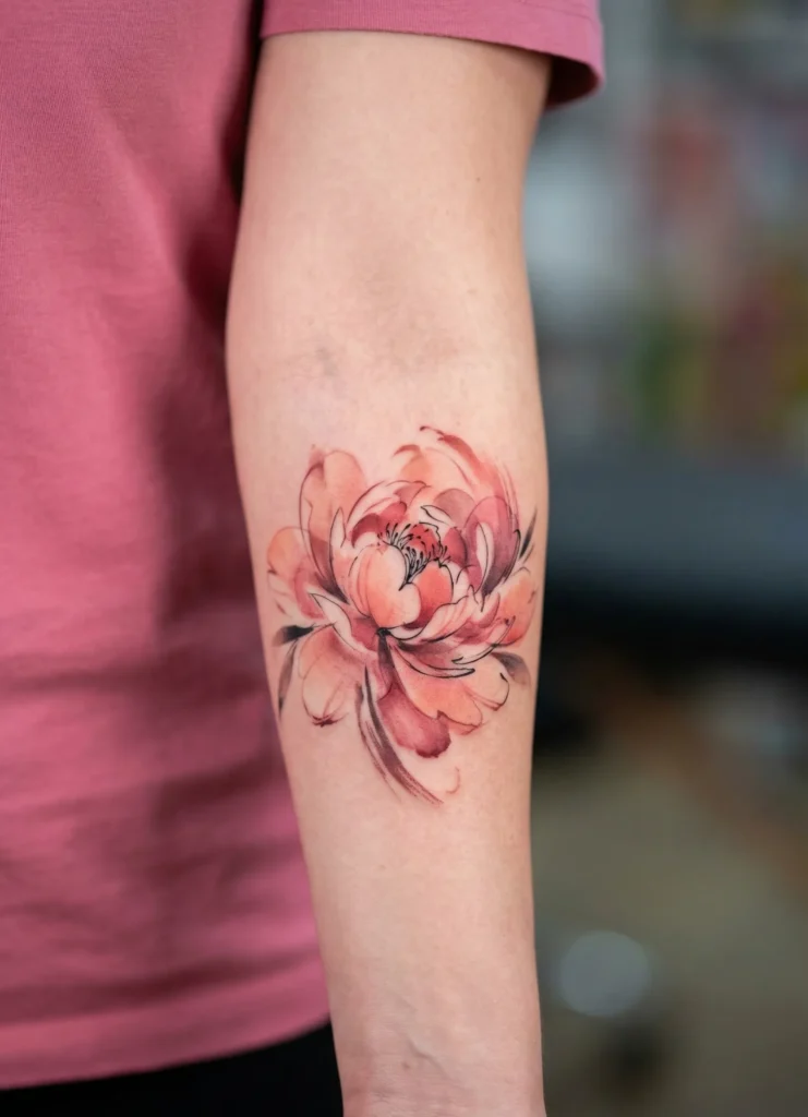 Abstract Peony Flower Tattoo